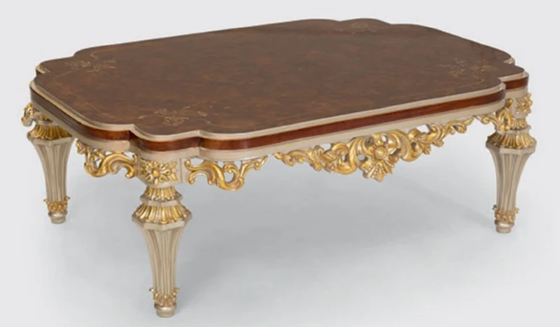 Casa Padrino Luxus Barock Wohnzimmertisch Braun / Silber / Gold 120 x 88 x H. 44 cm - Edler Massivholz Couchtisch im Barockstil - Barock Wohnzimmer Möbel