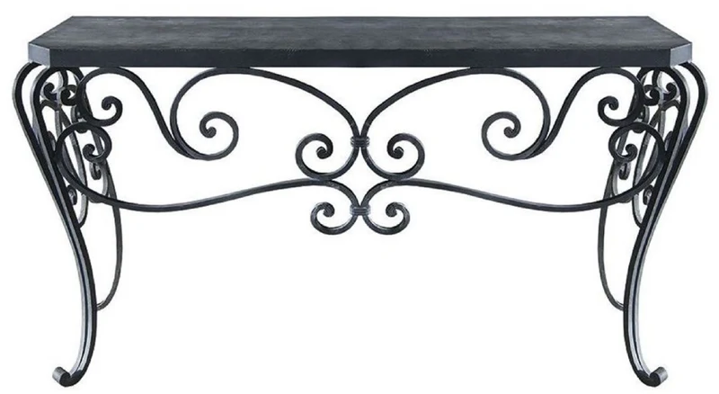 Casa Padrino Luxus Jugendstil Konsole Schwarz 156 x 50 x H. 87 cm - Handgefertigter Schmiedeeisen Konsolentisch mit Metall Tischplatte - Wohnzimmer Garten Terrassen Möbel