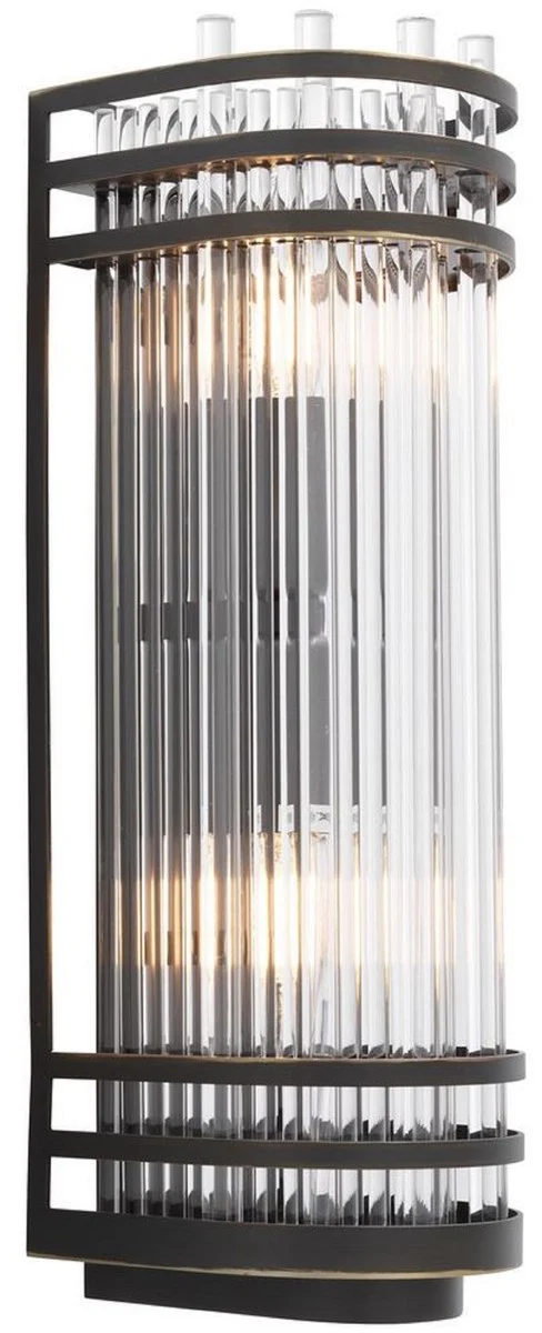 Casa Padrino Luxus Wandleuchte Bronzefarben 12 x 12,5 x H. 38 cm - Elegante Metall Wandlampe mit Glas Lampenschirm - Luxus Kollektion