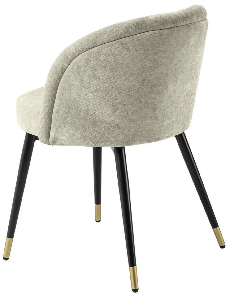 Casa Padrino Luxus Esszimmerstuhl Set Sandfarben / Schwarz / Messing 57,5 x 58 x H. 77 cm - Edle Esszimmerstühle - Luxus Esszimmer Möbel