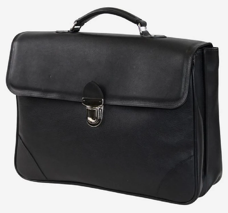 Casa Padrino Luxus Echtleder Aktentasche Schwarz / Silber 42 x 16 x H. 29 cm - Herren Laptoptasche aus hochwertigem Leder - Luxus Herren Accessoires
