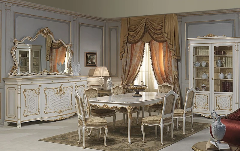 Casa Padrino Luxus Barock Möbel Set Sideboard mit Spiegel Weiß / Gold - Edler Massivholz Schrank mit elegantem Wandspiegel - Hotel Restaurant Schloss Möbel - Luxus Qualität - Made in Italy
