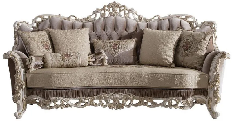 Casa Padrino Luxus Barock Wohnzimmer Set Braun / Beige / Weiß / Gold - 2 Sofas & 2 Sessel & 1 Couchtisch - Edle Barock Wohnzimmer Möbel