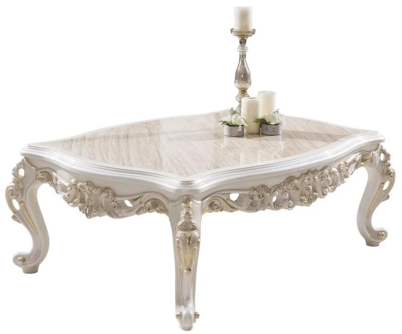 Casa Padrino Luxus Barock Wohnzimmer Set Braun / Beige / Weiß / Gold - 2 Sofas & 2 Sessel & 1 Couchtisch - Edle Barock Wohnzimmer Möbel