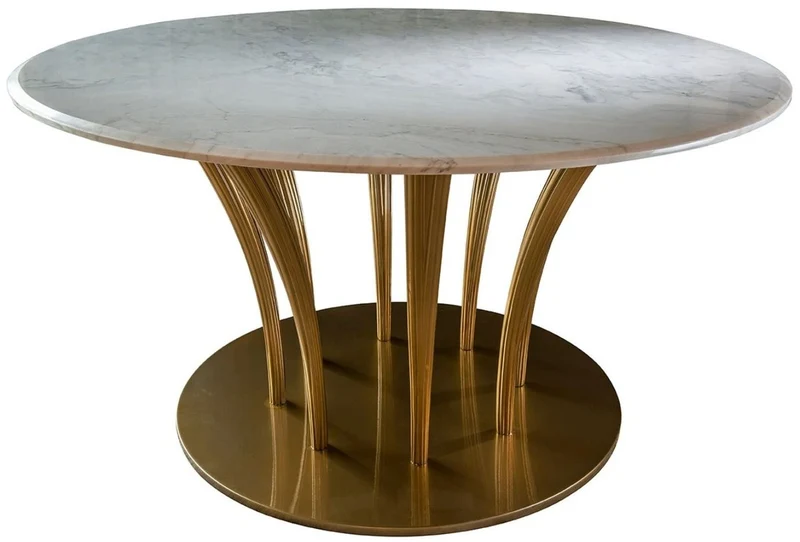 Casa Padrino Luxus Esstisch Gold / Weiß Ø 170 x H. 75 cm - Handgefertigter Esszimmertisch mit runder Carrara Marmorplatte - Luxus Esszimmer Möbel - Luxus Qualität