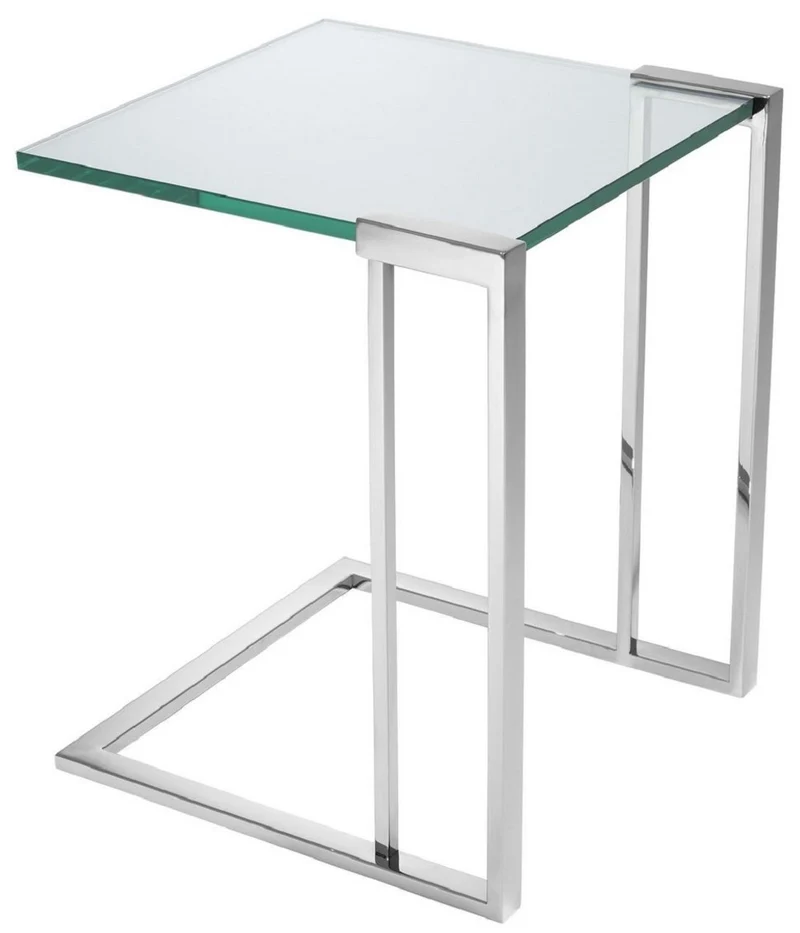 Casa Padrino Luxus Beistelltisch Silber 45 x 45,5 x H. 56,5 cm - Edelstahl Tisch mit Glasplatte - Luxus Wohnzimmer Möbel