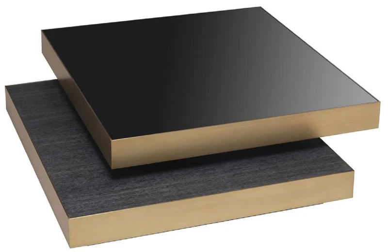 Casa Padrino Luxus Couchtisch Messingfarben / Anthrazitgrau / Schwarz 124 x 135 x H. 32 cm - Moderner Wohnzimmertisch - Wohnzimmer Möbel - Luxus Qualität