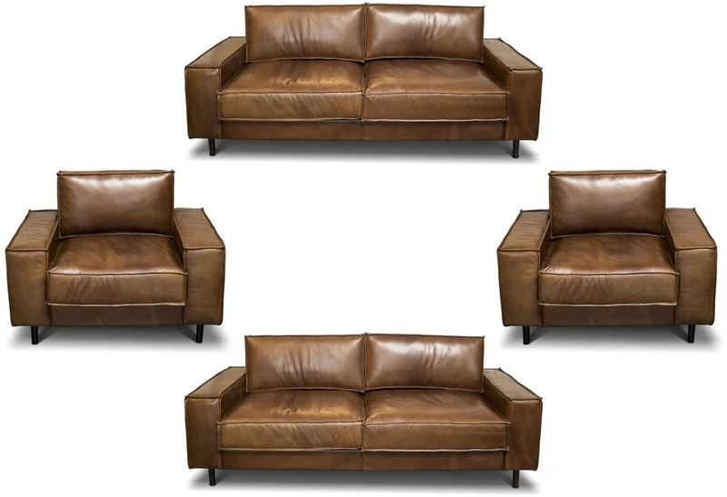 Casa Padrino Luxus Echtleder Wohnzimmer Set - Verschiedene Farben - 2 Sofas & 2 Sessel - Wohnzimmer Leder Möbel - Luxus Qualität