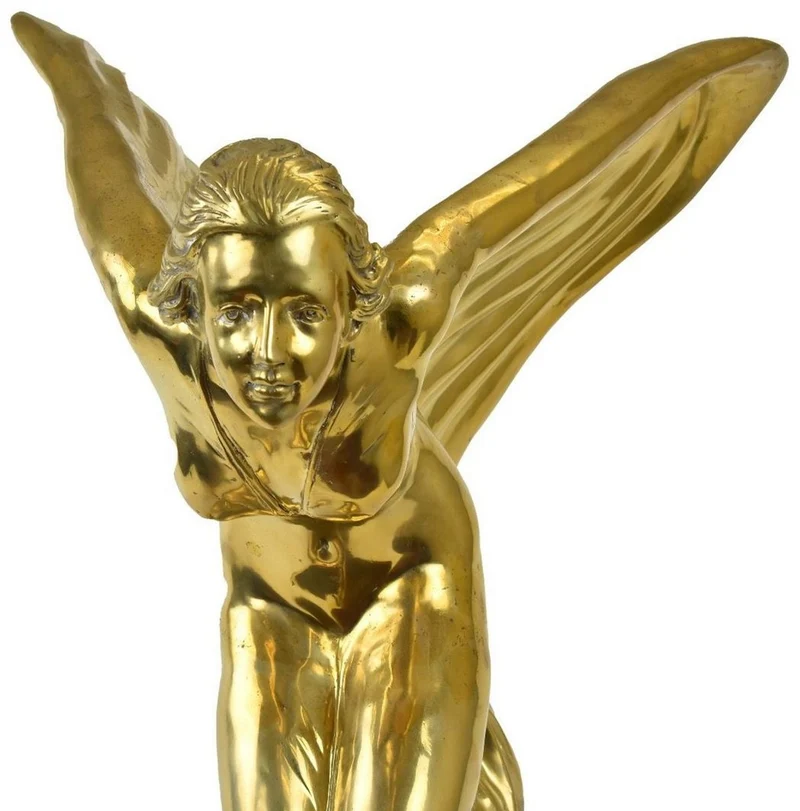 Casa Padrino Luxus Bronze Skulptur Spirit of Ecstasy Frau mit Flügeln Gold / Schwarz 53 x 71 x H. 114 cm - Edle Bronzefigur mit Marmorsockel - Luxus Deko Accessoires