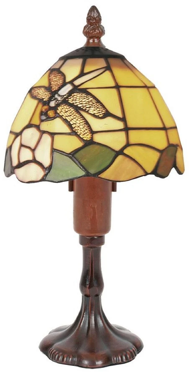 Casa Padrino Luxus Tiffany Tischleuchte Mehrfarbig / Braun Ø 15 x H. 29 cm - Deko Mosaik Hockerleuchte mit handgefertigtem Glas Lampenschirm
