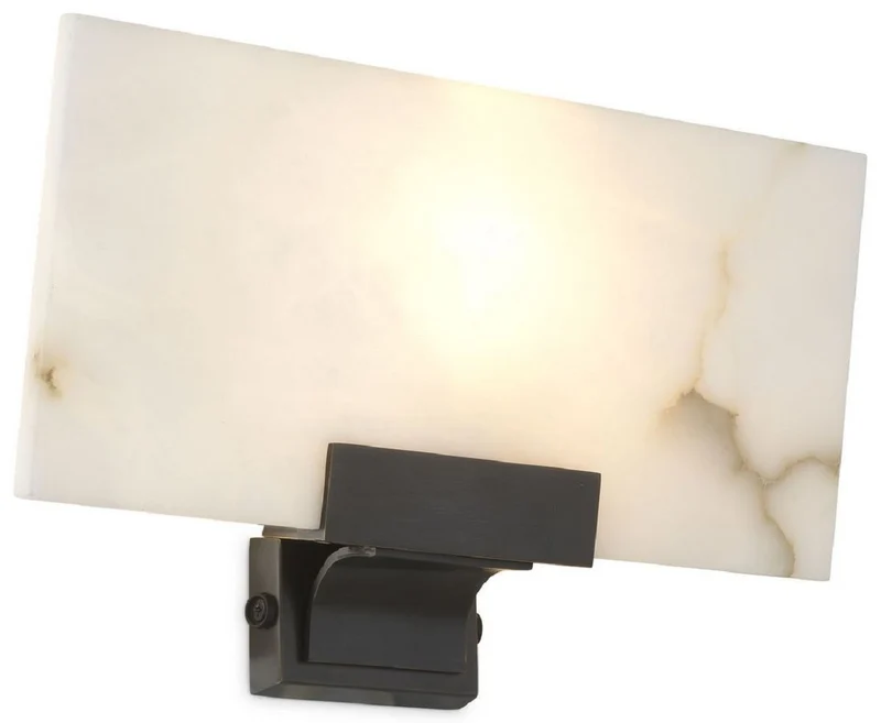 Casa Padrino Luxus Wandleuchte Alabaster / Bronze 30 x 8 x H. 19 cm - Elegante Wandlampe mit Alabaster Lampenschirm - Luxus Kollektion