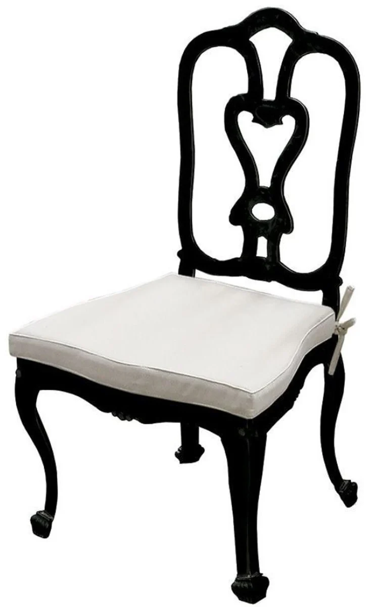 Casa Padrino Luxus Jugendstil Gartenstuhl mit Sitzkissen Schwarz / Hellgrau 56 x 59 x H. 100 cm - Handgeschmiedeter Esszimmer Stuhl - Esszimmer Garten Terrassen Möbel