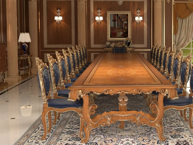 Casa Padrino Luxus Barock Esszimmer Stuhl Set Dunkelblau / Braun / Gold 57 x 62 x H. 105 cm - Prunkvolles Küchen Stühle 6er Set - Hotel Restaurant Schloss Möbel - Luxus Qualität - Made in Italy