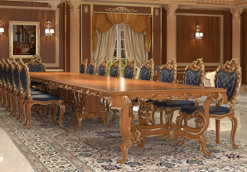 Casa Padrino Luxus Barock Esszimmer Stuhl Set Dunkelblau / Braun / Gold 57 x 62 x H. 105 cm - Prunkvolles Küchen Stühle 6er Set - Hotel Restaurant Schloss Möbel - Luxus Qualität - Made in Italy