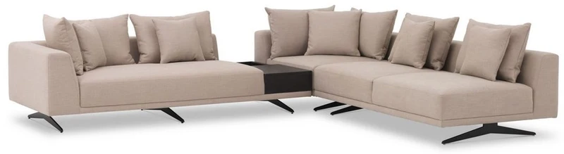 Casa Padrino Luxus Ecksofa Sandfarben / Bronze 340 x 292 x H. 64 cm - Edles Wohnzimmer Sofa mit Kissen - Luxus Möbel - Luxus Qualität