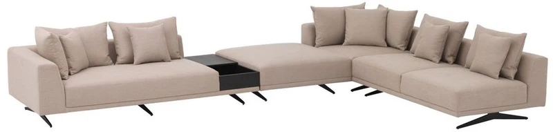 Casa Padrino Luxus Ecksofa Sandfarben / Bronze 340 x 292 x H. 64 cm - Edles Wohnzimmer Sofa mit Kissen - Luxus Möbel - Luxus Qualität