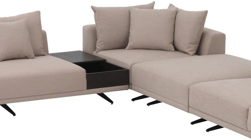 Casa Padrino Luxus Ecksofa Sandfarben / Bronze 340 x 292 x H. 64 cm - Edles Wohnzimmer Sofa mit Kissen - Luxus Möbel - Luxus Qualität