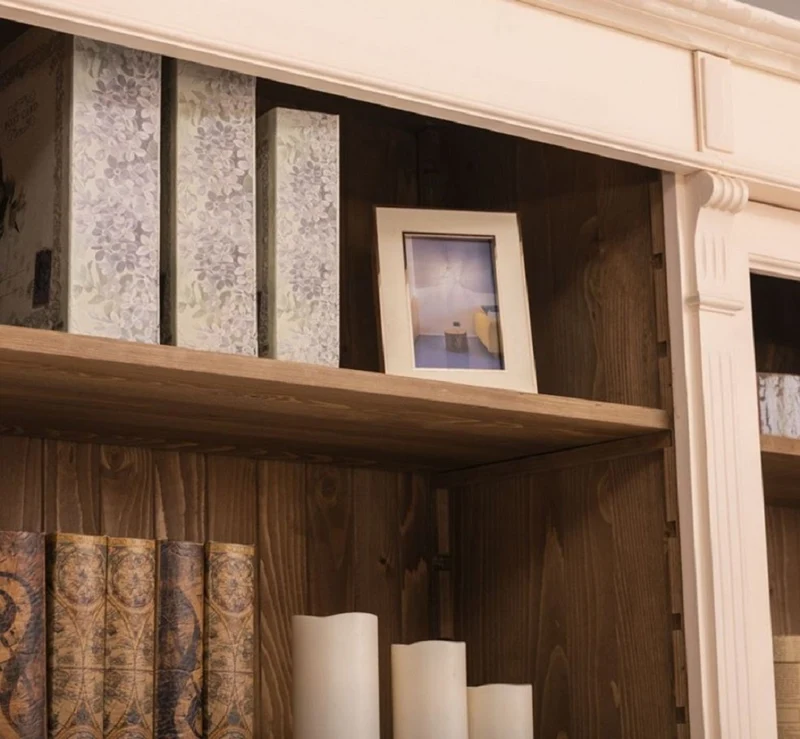 Casa Padrino Landhausstil Wohnzimmerschrank Cremefarben / Braun 286 x 51 x H. 228 cm - Massivholz Schrank - Bücherschrank - Regalschrank - Landhausstil Möbel