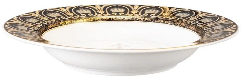Harald Glööckler Pompöös Suppenteller mit Krone Weiß / Schwarz / Gold Ø 22,3 x H. 3,7 cm - Runder Porzellan Teller - designed by Harald Glööckler