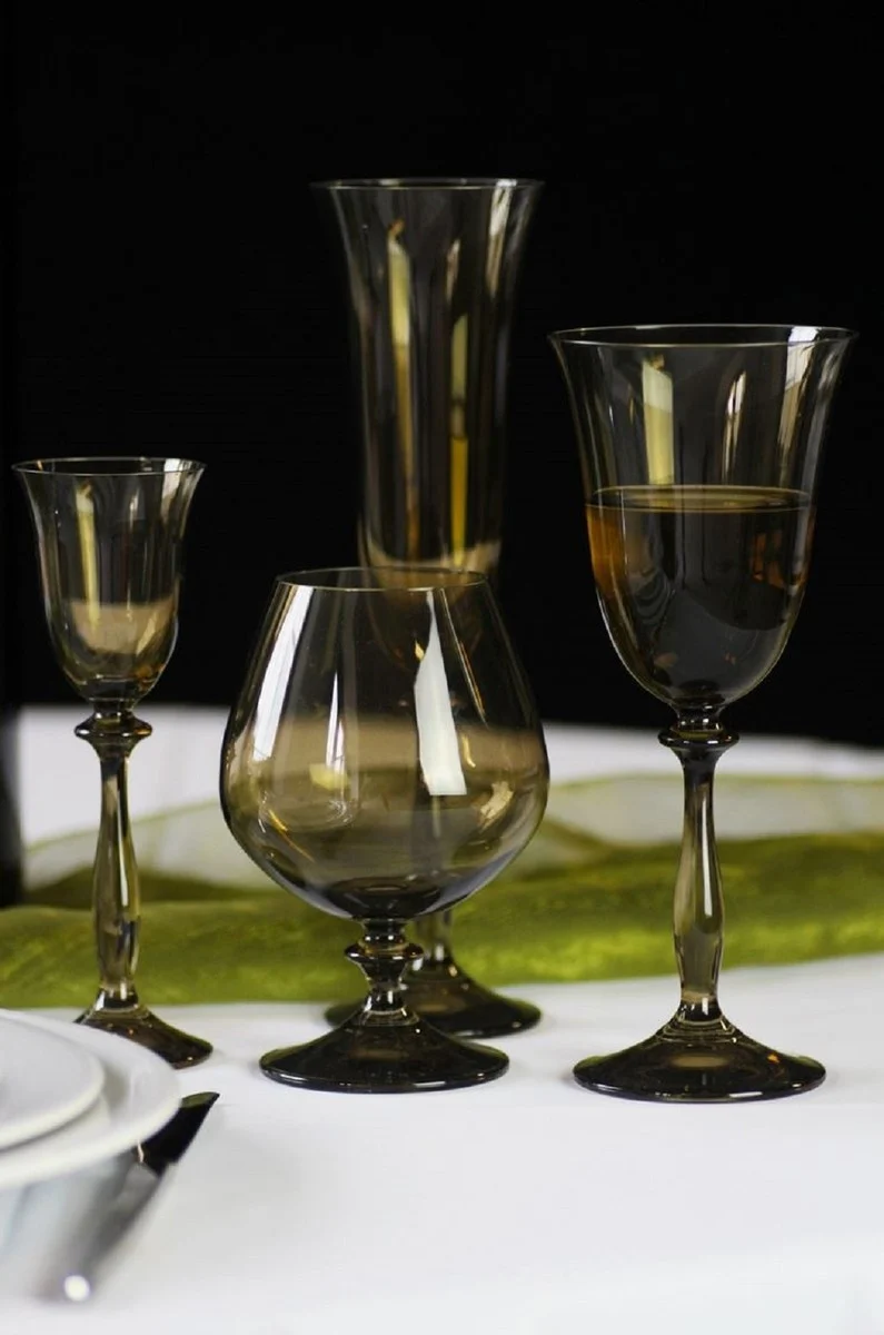 Casa Padrino Luxus Barock Weißweinglas 6er Set Bernsteinfarben Ø 8,5 x H. 21 cm - Handgefertigte Weingläser - Hotel & Restaurant Accessoires - Luxus Qualität