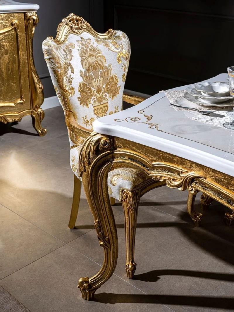 Casa Padrino Luxus Barock Esszimmerstuhl Set Weiß / Gold - 6 handgefertigte Küchen Stühle im Barockstil - Barock Esszimmer Möbel - Edel & Prunkvoll