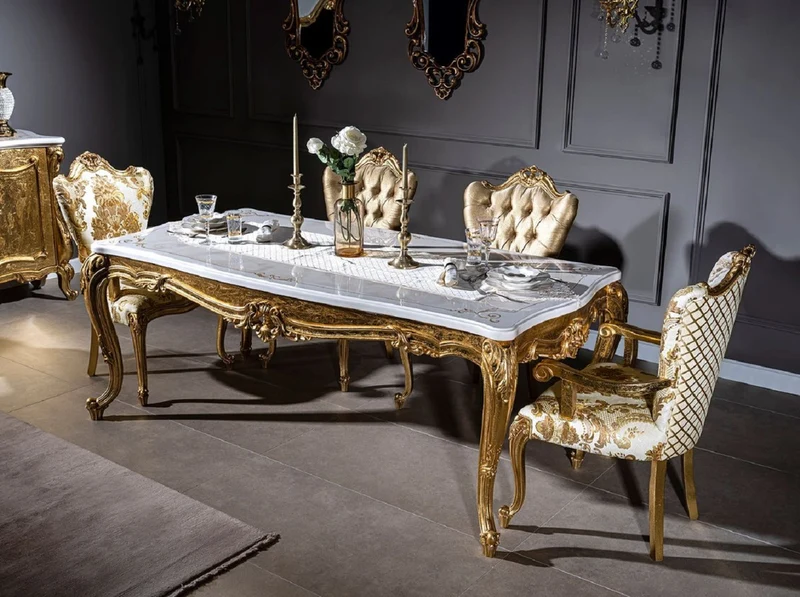 Casa Padrino Luxus Barock Esszimmerstuhl Set Weiß / Gold - 6 handgefertigte Küchen Stühle im Barockstil - Barock Esszimmer Möbel - Edel & Prunkvoll