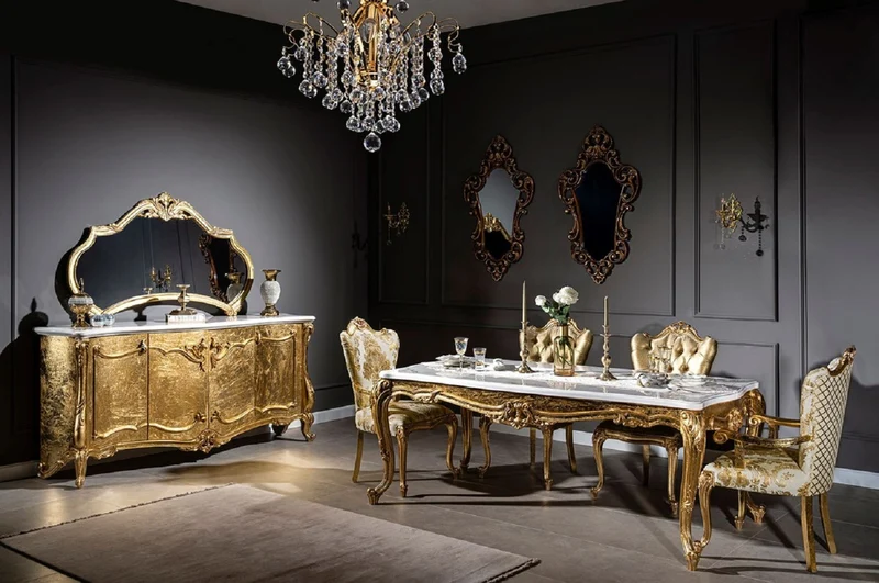 Casa Padrino Luxus Barock Esszimmerstuhl Set Weiß / Gold - 6 handgefertigte Küchen Stühle im Barockstil - Barock Esszimmer Möbel - Edel & Prunkvoll