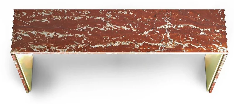 Casa Padrino Luxus Marmor Konsole Rot / Messingfarben 180 x 40 x H. 90 cm - Edler Konsolentisch mit hochwertigem handgeschliffenen Rosso Francia Marmor - Luxus Hotel Möbel