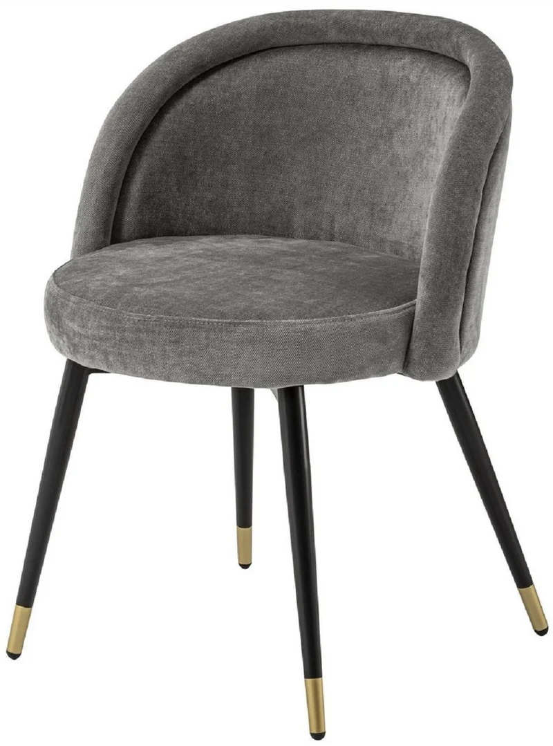 Casa Padrino Luxus Esszimmerstuhl Set Grau / Schwarz / Messing 57,5 x 58 x H. 77 cm - Edle Esszimmerstühle - Luxus Esszimmer Möbel