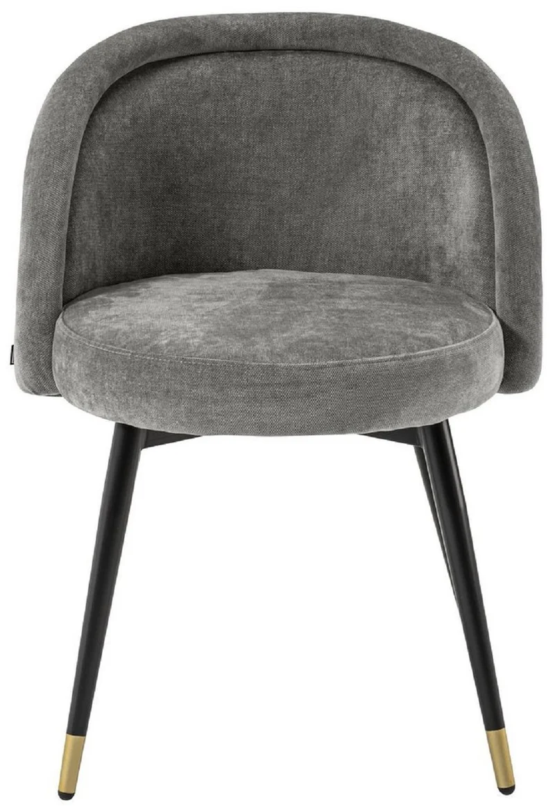 Casa Padrino Luxus Esszimmerstuhl Set Grau / Schwarz / Messing 57,5 x 58 x H. 77 cm - Edle Esszimmerstühle - Luxus Esszimmer Möbel