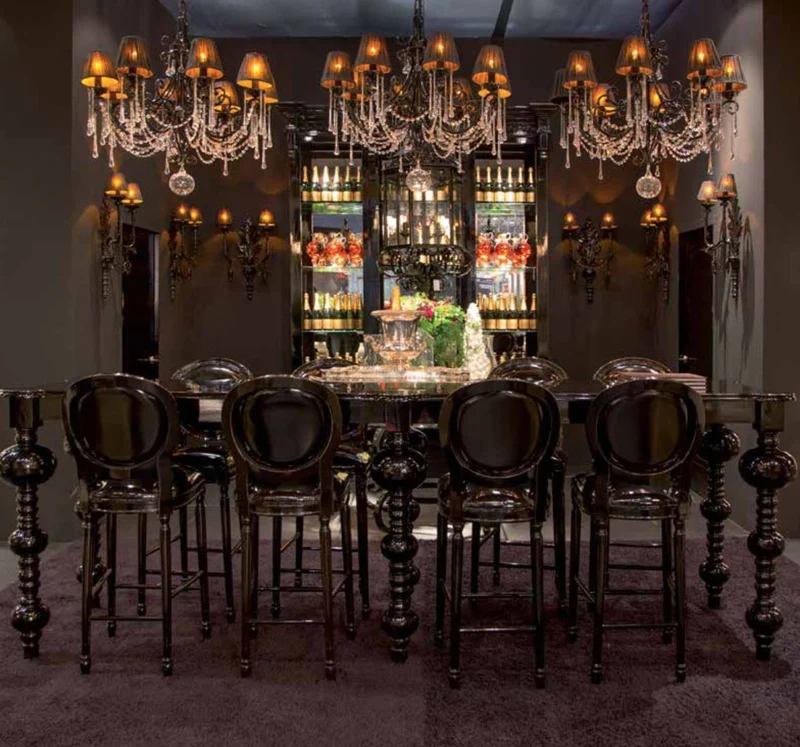 Casa Padrino Luxus Barock Bartisch Schwarz 400 x 80 x H. 109 cm - Handgefertigter Massivholz Tisch - Edle Barock Bar Möbel - Hotel Möbel - Luxus Qualität