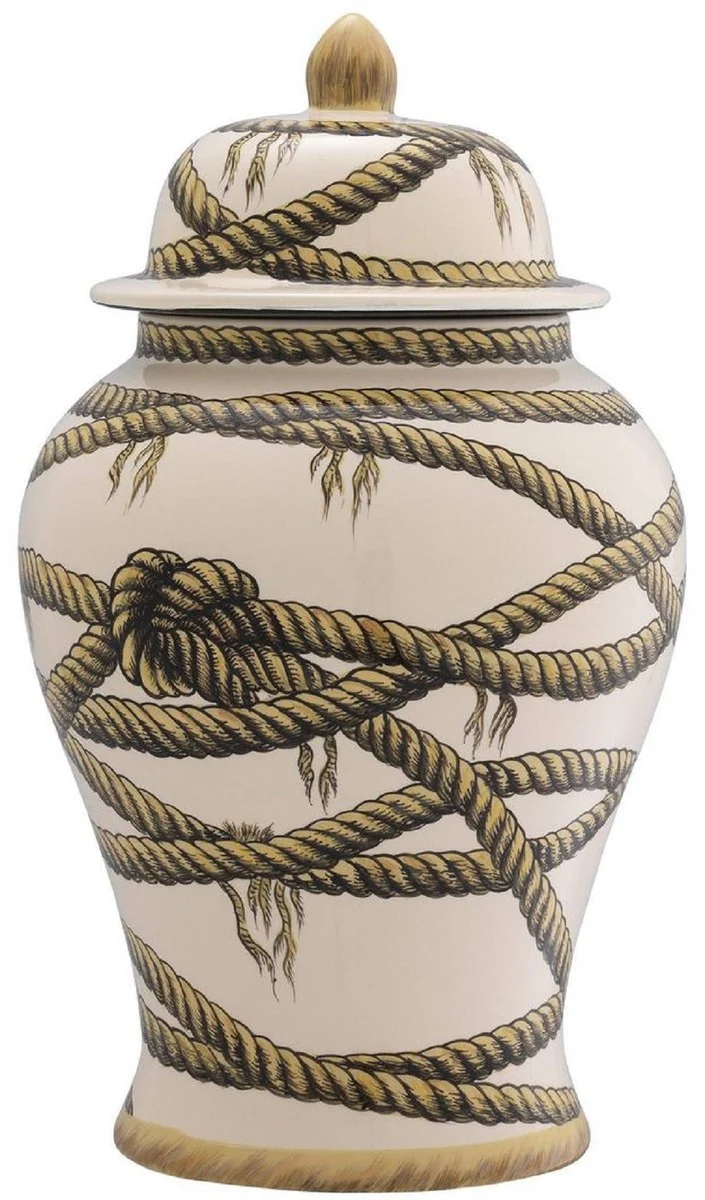 Casa Padrino Luxus Porzellan Vase Beige Ø 23 x H. 43 cm - Runde Blumenvase mit Deckel - Deko Accessoires