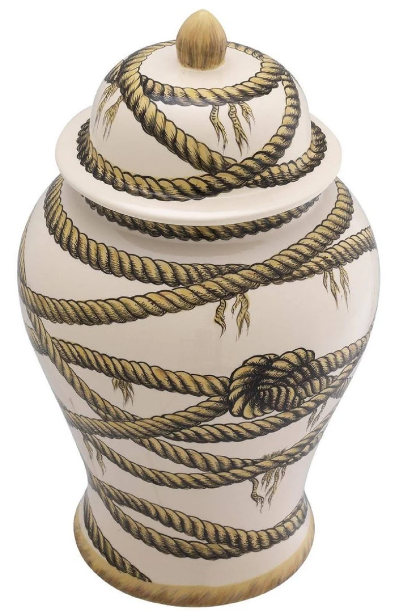 Casa Padrino Luxus Porzellan Vase Beige Ø 23 x H. 43 cm - Runde Blumenvase mit Deckel - Deko Accessoires