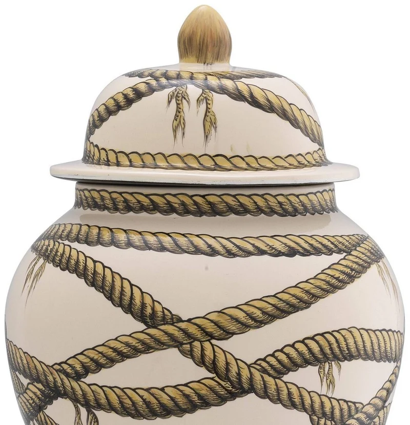 Casa Padrino Luxus Porzellan Vase Beige Ø 23 x H. 43 cm - Runde Blumenvase mit Deckel - Deko Accessoires