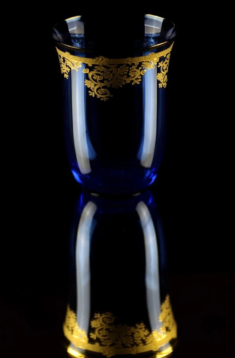 Casa Padrino Luxus Barock Wasserglas 6er Set Blau / Gold Ø 9 x H. 12 cm - Handgefertigte und handbemalte Wassergläser - Biergläser - Weingläser - Hotel & Restaurant Accessoires - Luxus Qualität