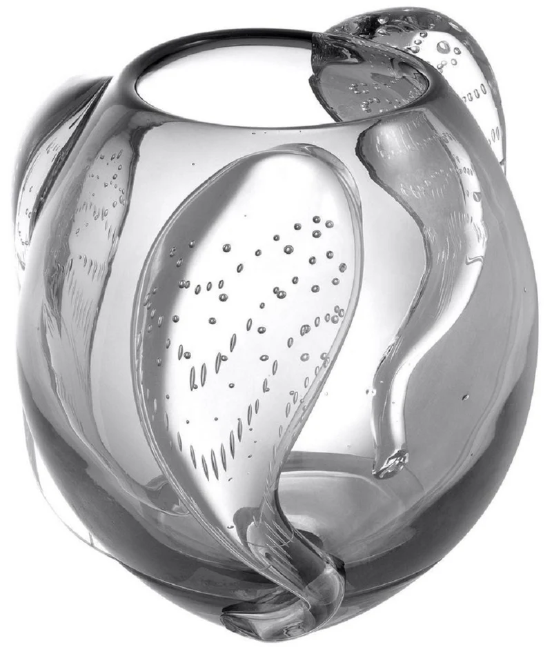 Casa Padrino Luxus Deko Glas Vase Grau Ø 32 x H. 28 cm - Elegante mundgeblasene Blumenvase - Luxus Deko Accessoires