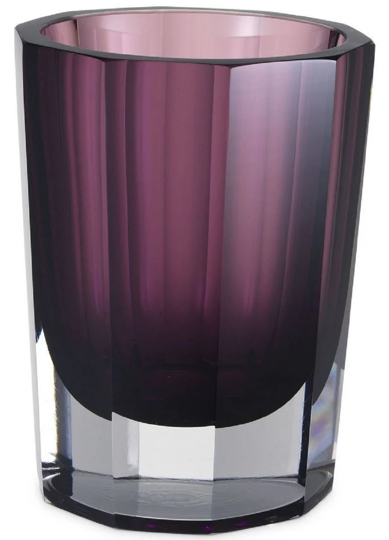 Casa Padrino Luxus Deko Glas Vase Lila Ø 11 x H. 15 cm - Elegante handgefertigte 8-eckige Blumenvase - Deko Accessoires