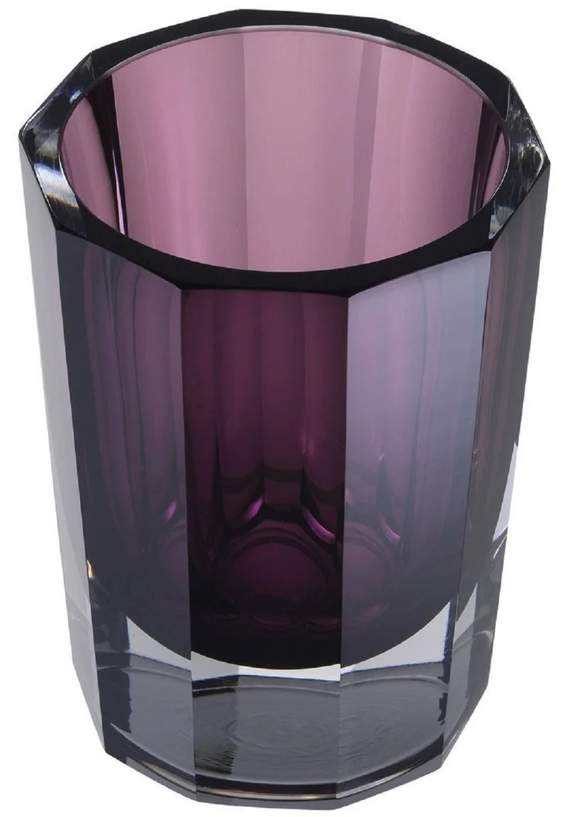 Casa Padrino Luxus Deko Glas Vase Lila Ø 11 x H. 15 cm - Elegante handgefertigte 8-eckige Blumenvase - Deko Accessoires