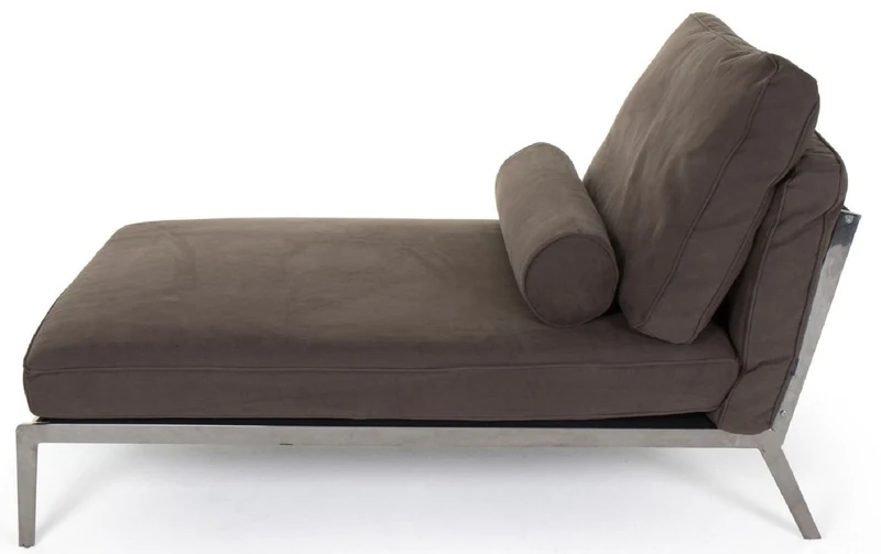 Casa Padrino Luxus Wildleder Chaiselongue Braun / Silber 160 x 80 x H. 85 cm - Nubuk Leder Wohnzimmer Relax Liege mit Kissen - Luxus Wohnzimmer Möbel