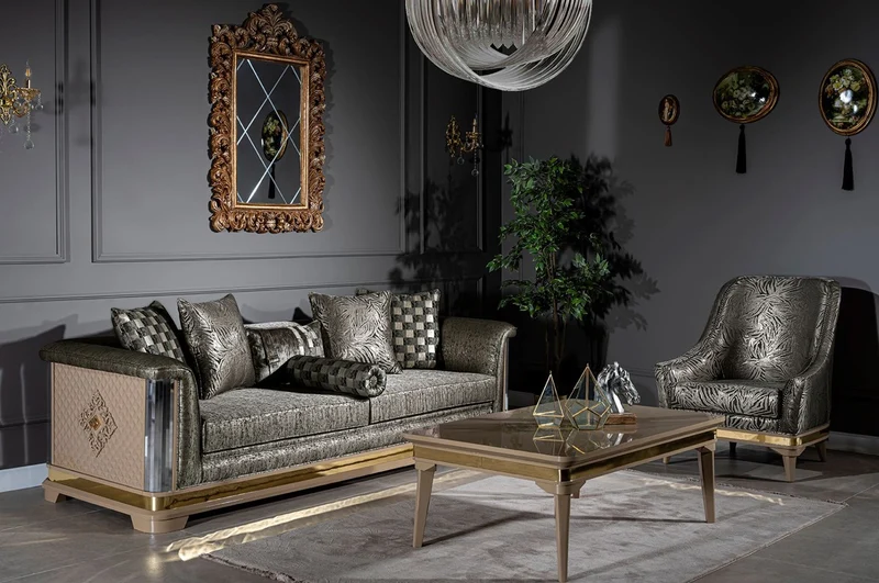 Casa Padrino Luxus Art Deco Sofa Silber / Schwarz / Beige / Gold 249 x 93 x H. 72 cm - Wohnzimmer Sofa mit dekorativen Kissen - Art Deco Wohnzimmer Möbel