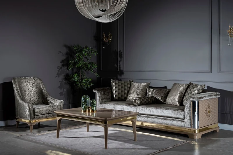 Casa Padrino Luxus Art Deco Sofa Silber / Schwarz / Beige / Gold 249 x 93 x H. 72 cm - Wohnzimmer Sofa mit dekorativen Kissen - Art Deco Wohnzimmer Möbel