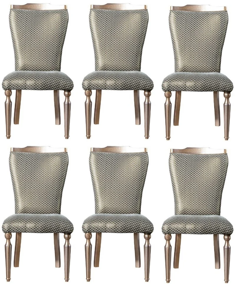Casa Padrino Luxus Barock Esszimmer Stuhl Set Grün / Silber / Kupfer / Gold 55 x 55 x H. 102 cm - Küchen Stühle 6er Set - Esszimmer Möbel im Barockstil