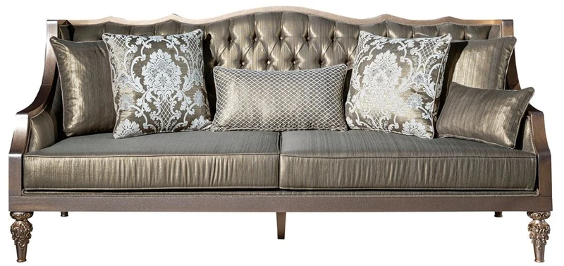 Casa Padrino Luxus Barock Sofa Grün / Silber / Kupfer / Gold 210 x 86 x H. 89 cm - Wohnzimmer Sofa mit dekorativen Kissen - Barock Wohnzimmer Möbel