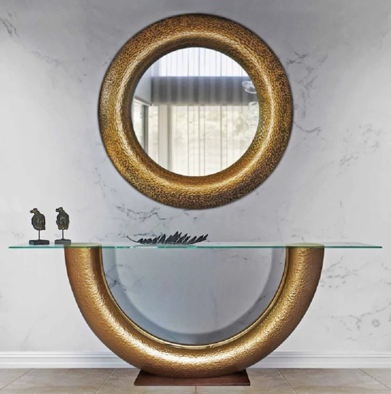 Casa Padrino Luxus Möbel Set Gold / Dunkelbraun - Konsolentisch mit Wandspiegel - Wohnzimmer Möbel - Hotel Möbel - Luxus Kollektion