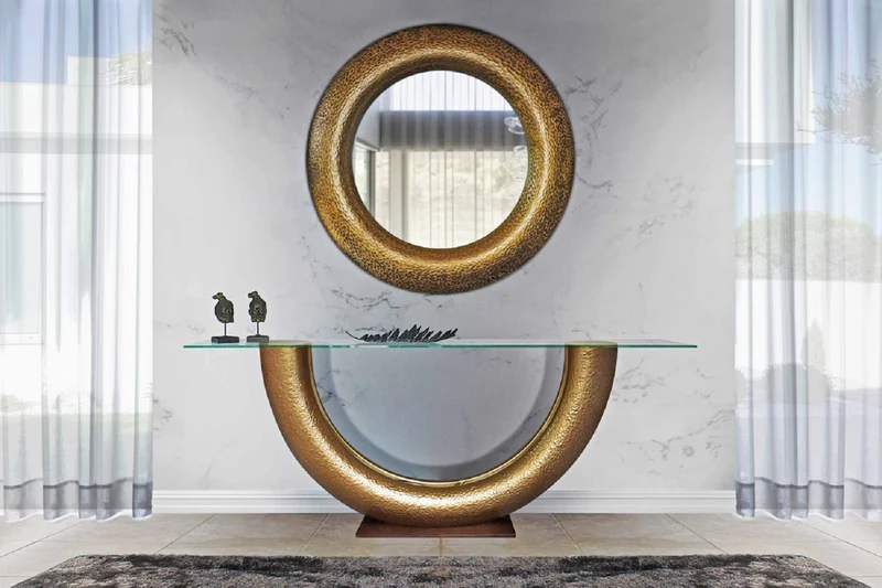 Casa Padrino Luxus Möbel Set Gold / Dunkelbraun - Konsolentisch mit Wandspiegel - Wohnzimmer Möbel - Hotel Möbel - Luxus Kollektion