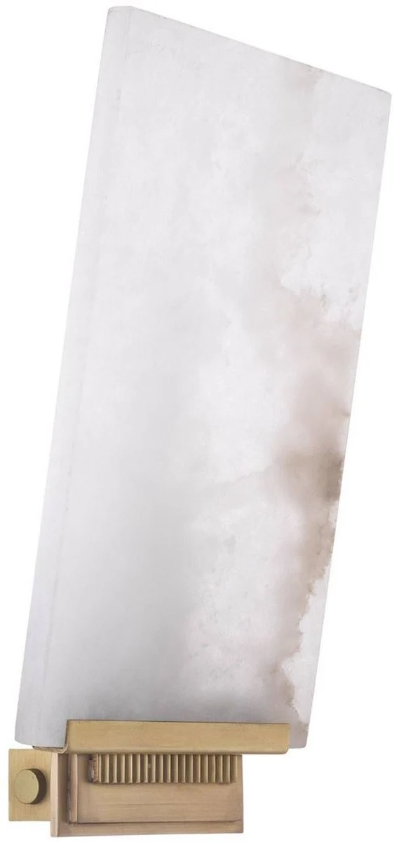 Casa Padrino Luxus Wandleuchte Alabaster / Antik Messingfarben 15 x 8 x H. 28,5 cm - Wandlampe mit Alabaster Lampenschirm - Luxus Qualität
