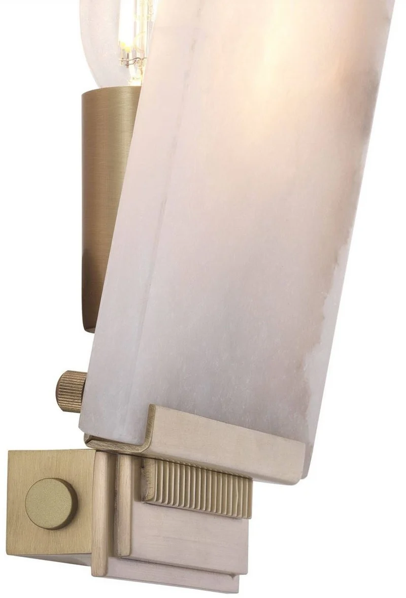 Casa Padrino Luxus Wandleuchte Alabaster / Antik Messingfarben 15 x 8 x H. 28,5 cm - Wandlampe mit Alabaster Lampenschirm - Luxus Qualität