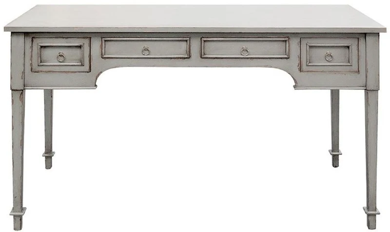 Casa Padrino Luxus Landhausstil Schreibtisch mit 4 Schubladen Antik Grau 136 x 70 x H. 77 cm - Handgefertigter Massivholz Bürotisch - Büromöbel im Landhausstil