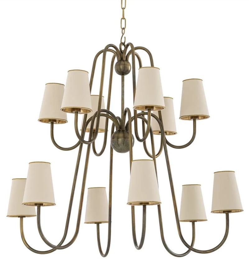 Casa Padrino Luxus Jugendstil Kronleuchter Vintage Messingfarben / Weiß / Gold 76 x 76 x H. 76 cm - Barock & Jugendstil Kronleuchter