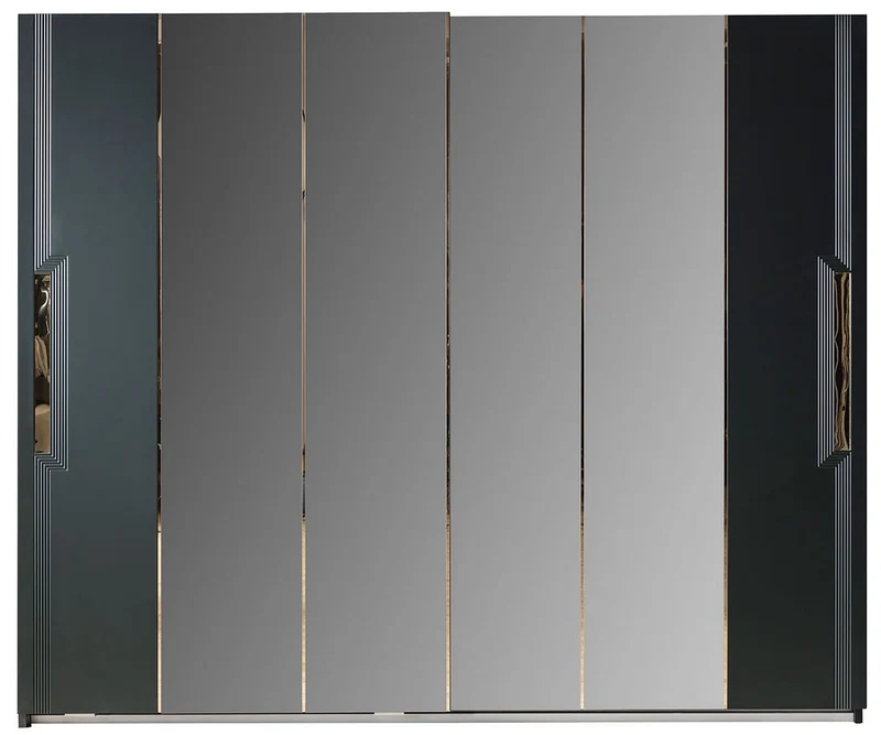 Casa Padrino Luxus Schlafzimmerschrank Schwarz / Gold 260 x 70 x H. 220 cm - Verspiegelter Massivholz Kleiderschrank mit 2 Schiebetüren - Luxus Schlafzimmer Möbel